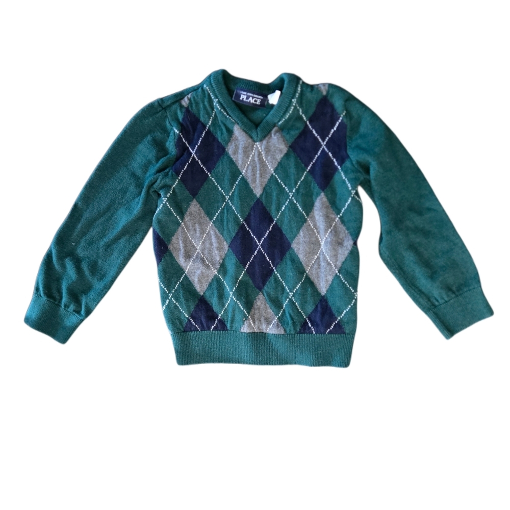 Children’s Place Kids Argyle V-Neck Sweater Preppy‎ Classic Knit Toddler Size 4